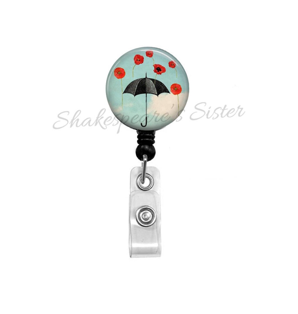 Red Poppy Flower Badge Reel Retractable ID Badge Umbrella Etsy