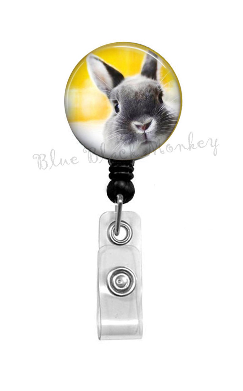 Rabbit Badge Reel Peeking Bunny Rabbit Whimsical Badge Etsy