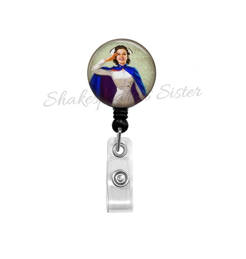 Badge Reel Vintage Nurse Image Retractable ID Holder Military Nurse Nurse Badge Reel Patriotic Nurse Vintage Nursing image 1