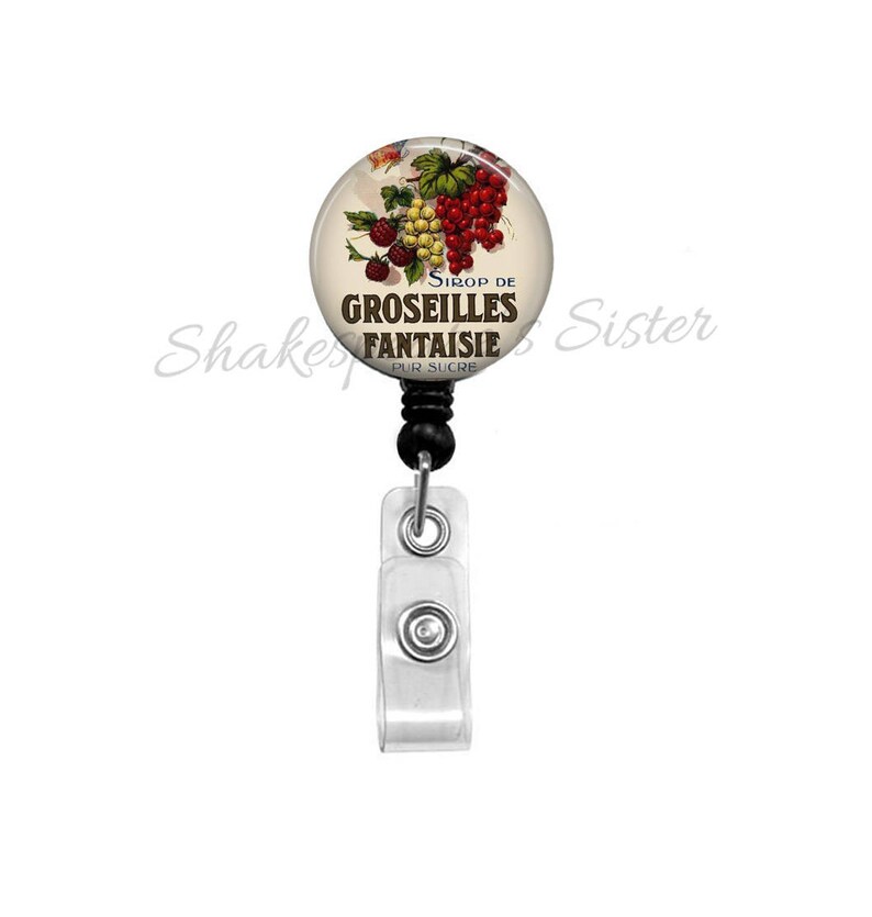 Pretty French Fruit Liqueur Badge Reel Retractable ID Reel Name Tag Badge Holder