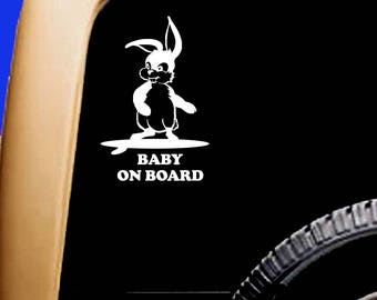 Baby On Board Surf SUP Rabbit Bunny Vinyl Car Window Pet Vinyl Decal Sticker Original Design