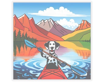 Dalmatian kayaking on a lake in the mountains. Sticker Decal