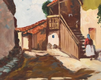 Original Village Painting, Italian Village Painting, Spanish Colonial Painting, Rancho Painting, Santa Fe Painting, Mediterranean Painting