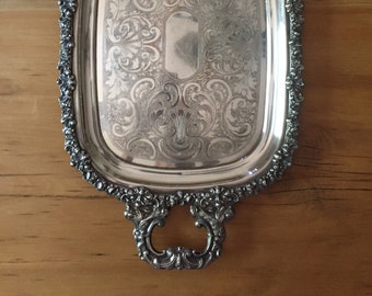 Silver Plate Handled Tray, England Silver Plate Tray, Cheltenham & Co. Tray, Sheffield Silver Plate Tray, Rectangular Tray, Butlers Tray