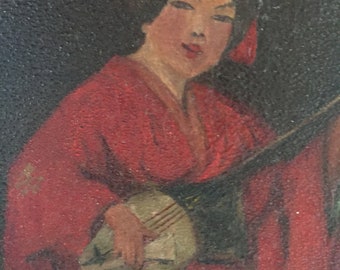 Geisha Portrait, Vintage Oil Painting, Orientalist Painting, Japanese Painting, Oil Portrait, Geisha Art, Japanese Art, Original Portraitt