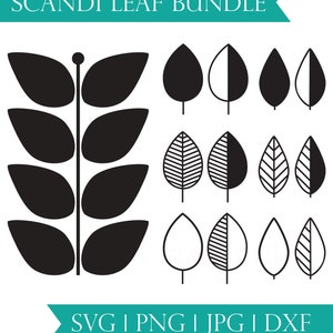 Scandinavian Leaves svg bundle, Leaf svg, Swedish Folk Art svg, Scandi leaves png, minimalist art svg, mid century modern png