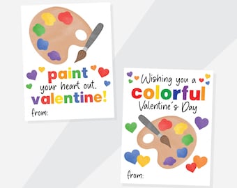 Editable Art Valentine, Printable Paint Valentine, Classroom Valentine Exchange, Colorful Valentine for kids, Paint Palette Valentine Card