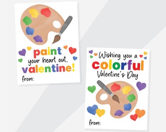 Art Valentine Cards: Paint Palette, Editable Classroom Exchange (PDF)