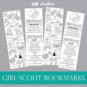 Girl Scout Promise and Law Bookmark, Printable Girl Scout Coloring Bookmark, Color your Own Bookmark, Girl Scout Promise and Law Activity