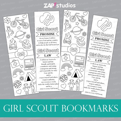 Girl Scout Promise &amp; Law Coloring Bookmarks Printable - Etsy