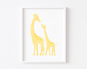 Printable Giraffe Nursery Decor, Mom and Baby Giraffe, Giraffe Wall Art, Giraffe Wall Decor, Giraffe Kids Room, Yellow Nursery art, safari