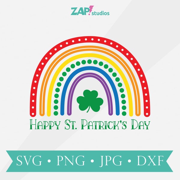 Happy St Patrick's Day Rainbow svg, St Patrick's Day png, Boho Rainbow cutting files, St Patty's Day svg, Shamrock clip art, 6 color rainbow