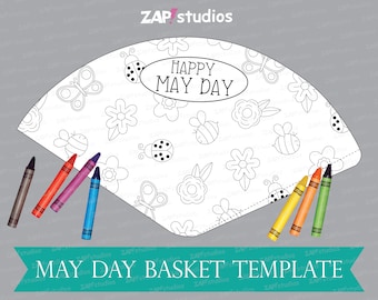 May Day Basket Craft, May Day Basket Template, Printable May Day Basket for Kids, May Day Coloring Activity, DIY May Day Basket, Last Minute