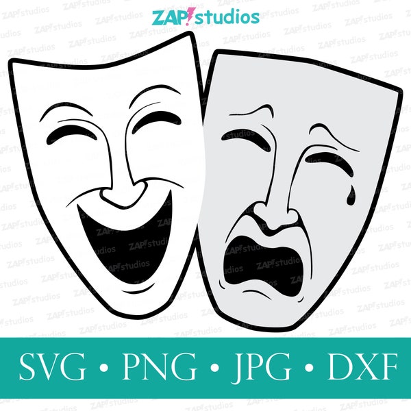 Drama Masks svg, Comedy and Tragedy Masks, Theater Faces svg, Happy Sad Masks png, Theater Kids svg, Drama Cutting Files, actor gift actress