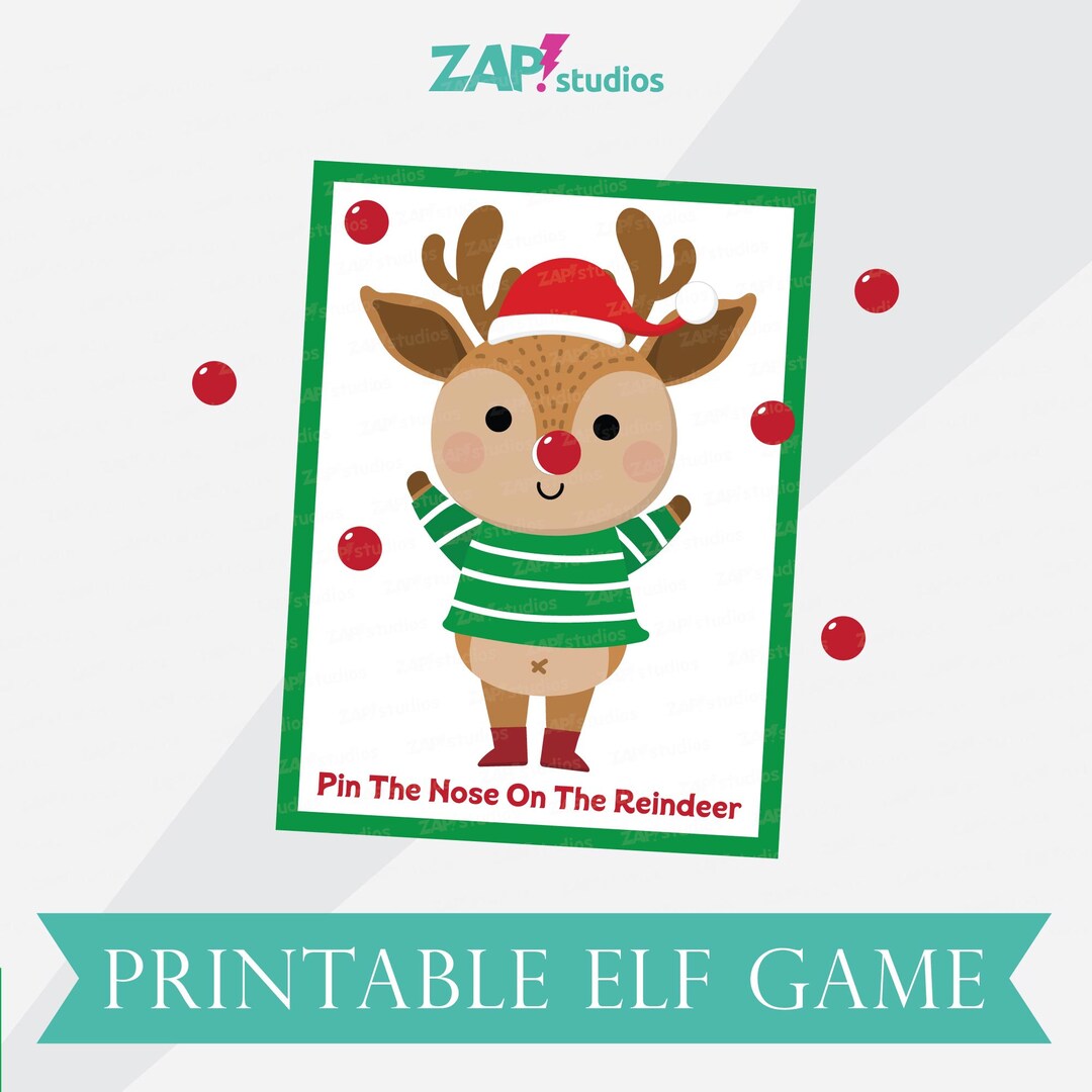 Printable Elf Activity, Pin the Nose on the Reindeer Game, Minature ...
