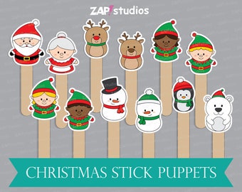 Printable Christmas Stick Puppets, Christmas Activity, Santa craft stick puppets, Christmas Finger Puppets, Santa Puppet, Kids Christmas