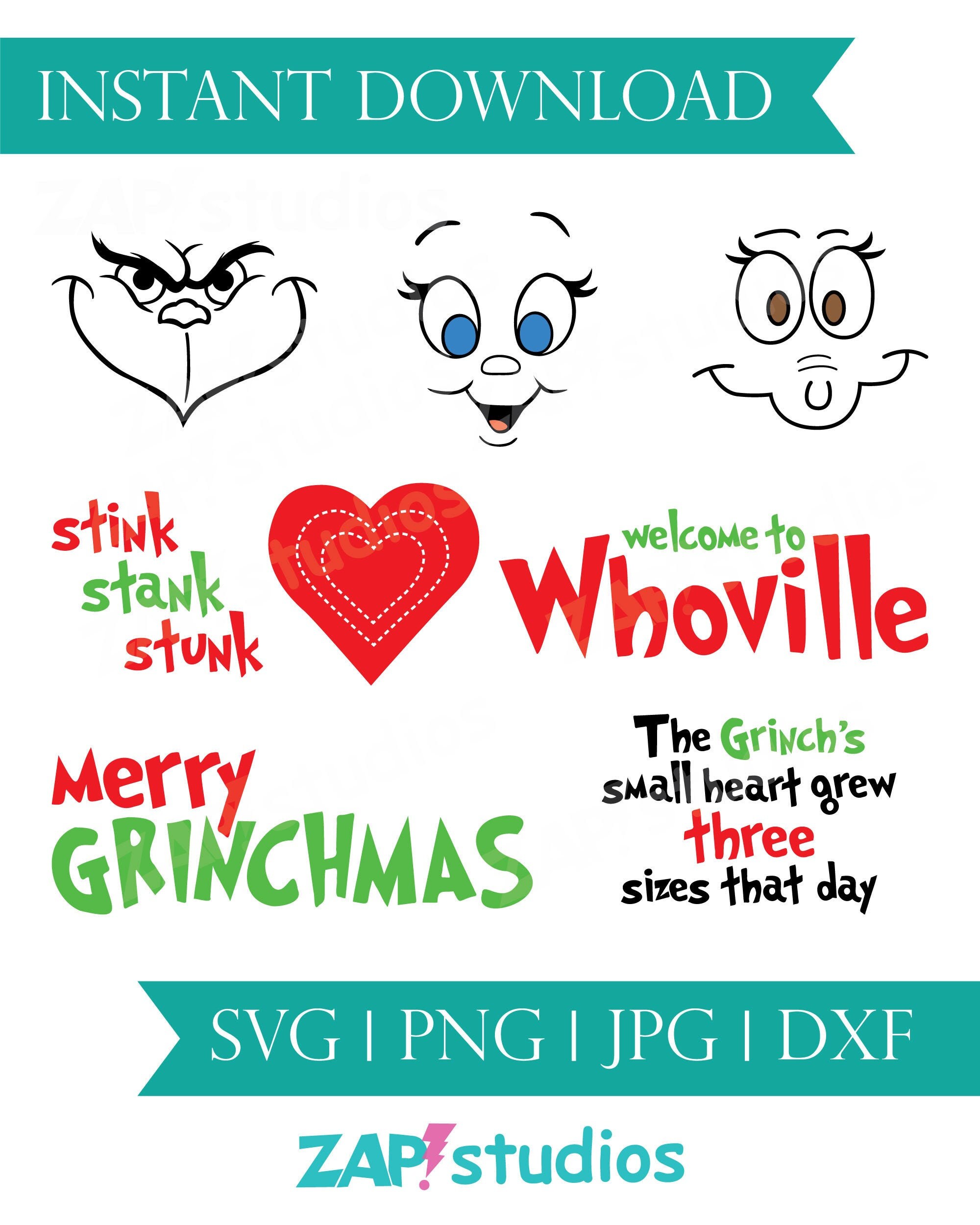 Grinch SVG Bundle, Grinch face svg, Cindy Lou Who png Grinch, Merry G…