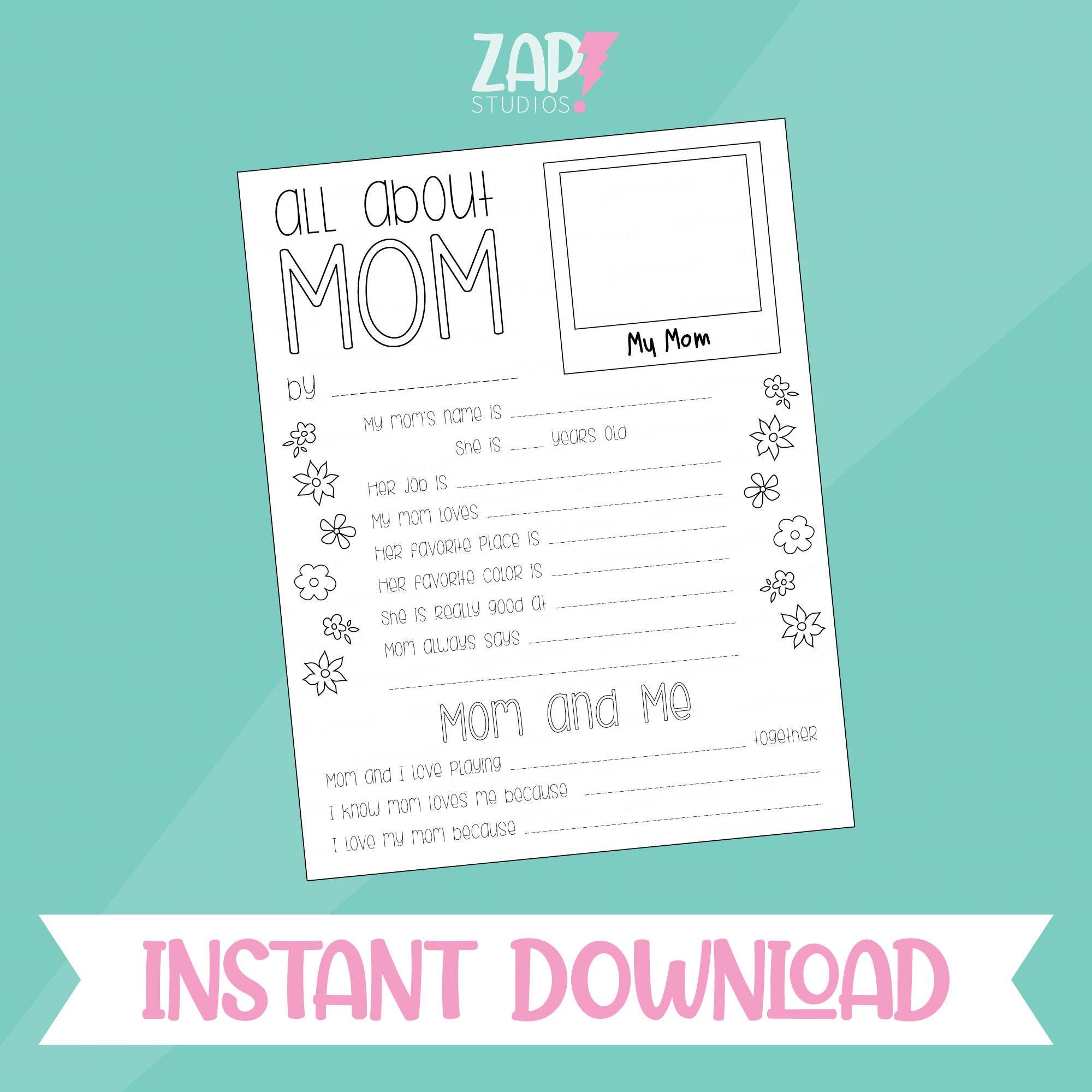 Mom. Printable Worksheet.pdf All About Mom Printable Worksheet, Mother's Day Gift (PDF) - Etsy