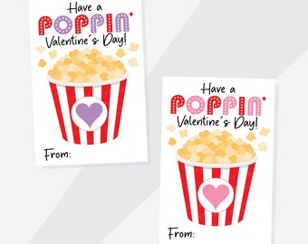 Popcorn Valentine Card: Pink & Purple Classroom Favor (PDF)