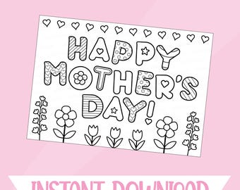 Printable Mother's Day Coloring Card: Kids Activity (Digital Download)