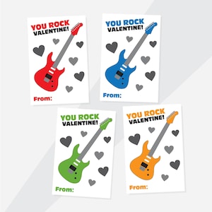 Bewerkbare gitaar Valentijn afdrukbaar, Pop Rocks Valentine, You Rock afdrukbare Valentines, Rock On Card, afdrukbare Rock Star Valentine voor kind