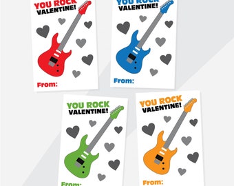 Cartões de Dia dos Namorados com Guitarra Editável: Rock Star para Imprimir (PDF)