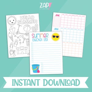 Summer Bucket List Printable, Bucket List Coloring Page, Summer checklist, Summer fun list, calendar, Summer activities, Summer at a glance
