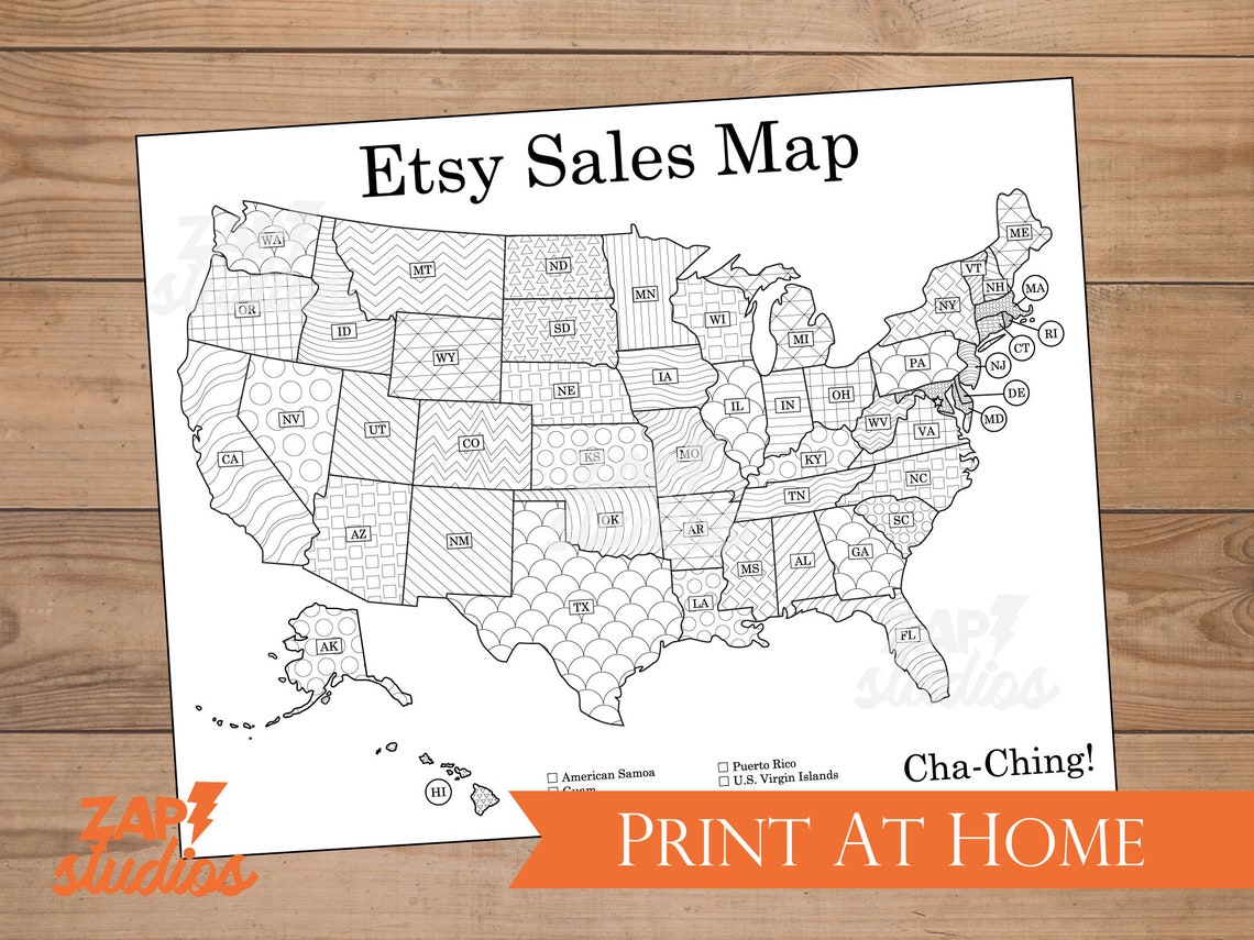Etsy Sales Map United States Sales Map Printable Sales | Etsy