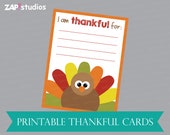 Printable Turkey Thankful Cards, Kids Thanksgiving Activity (PDF)