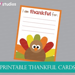 Afdrukbare dankkaarten, schattige kalkoenkaart, Thanksgiving-activiteit, ik ben dankbare kaarten, Thanksgiving-activiteit voor kinderen, waar ik dankbaar voor ben