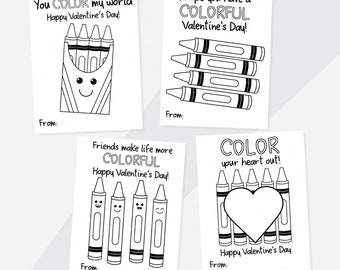 Color Your Own Crayon Valentines: Kids School Cards (Printable PDF)