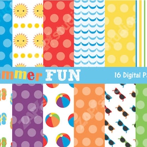 Summer Fun Paper Pack - 12 Digital Papers - Instant Download