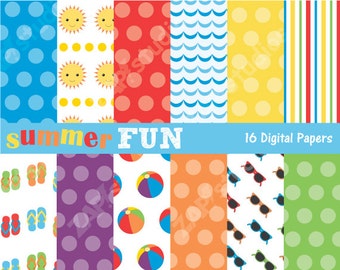 Summer Fun Paper Pack - 12 Digital Papers - Instant Download