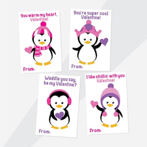 San Valentín de pingüino editable, San Valentín para niños imprimibles, San Valentín de invierno para la escuela, Tarjetas de San Valentín en el aula, Tarjetas de pingüino lindo, bricolaje