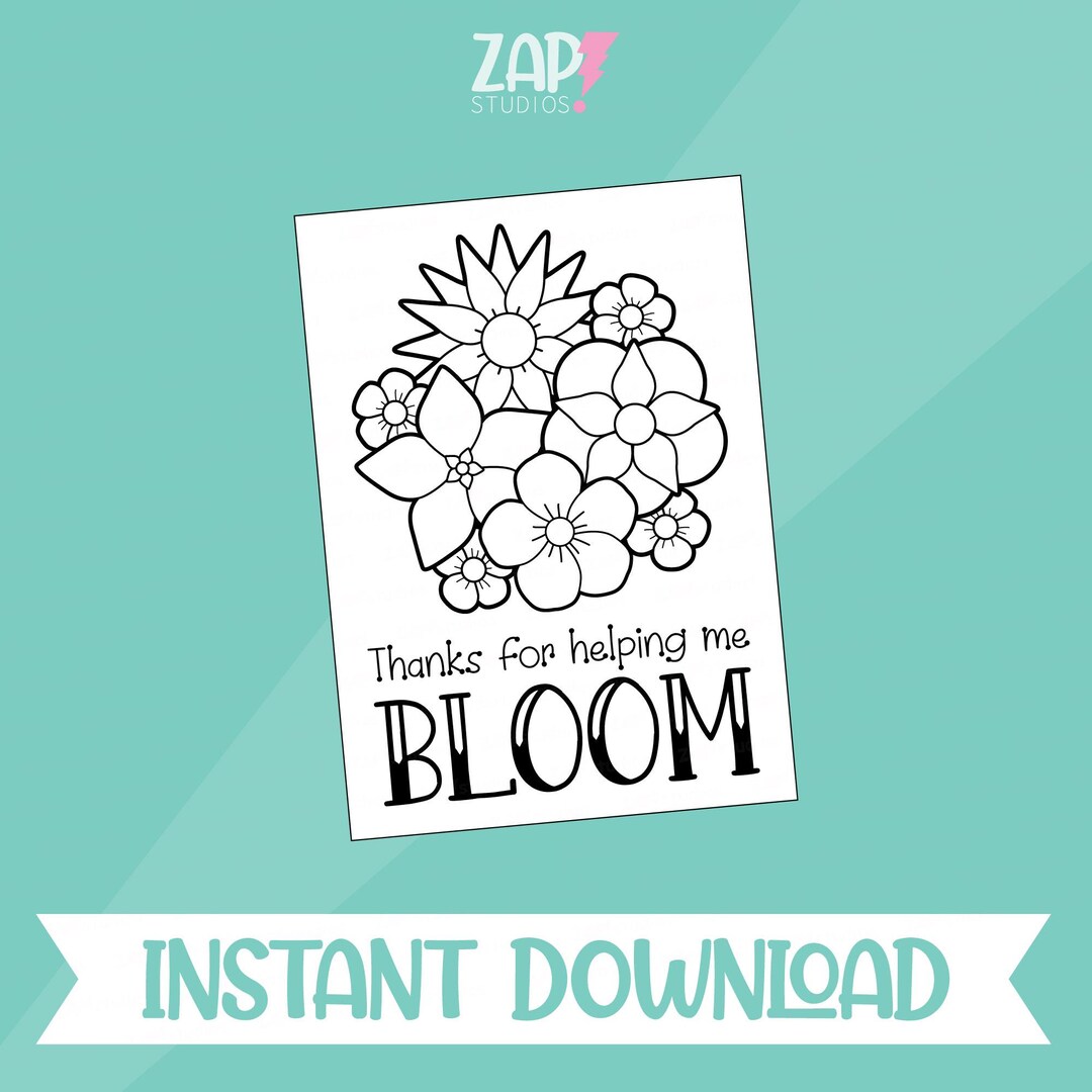 Printable Teacher Thank You Card: Flower Coloring Activity (digital ...