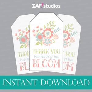 Printable Teacher Appreciation Gift Tag, Flower Bloom Card, Teacher ...