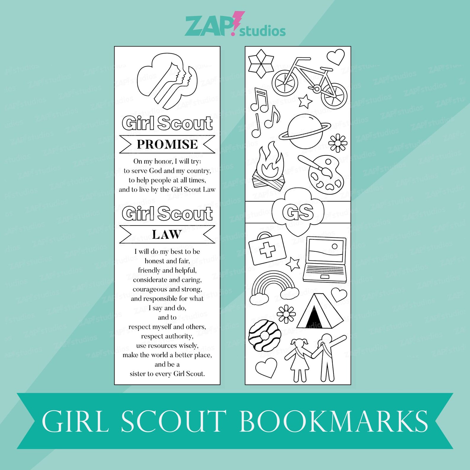 Girl Scout Promise and Law Bookmark, Printable Girl Scout Coloring ...