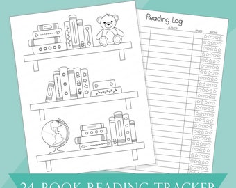 24 Book Reading Tracker, Cute Book Tracker, Printable Reading Goal, Bookshelf Coloring, Kids Reading Log, Student Book Tracker, school