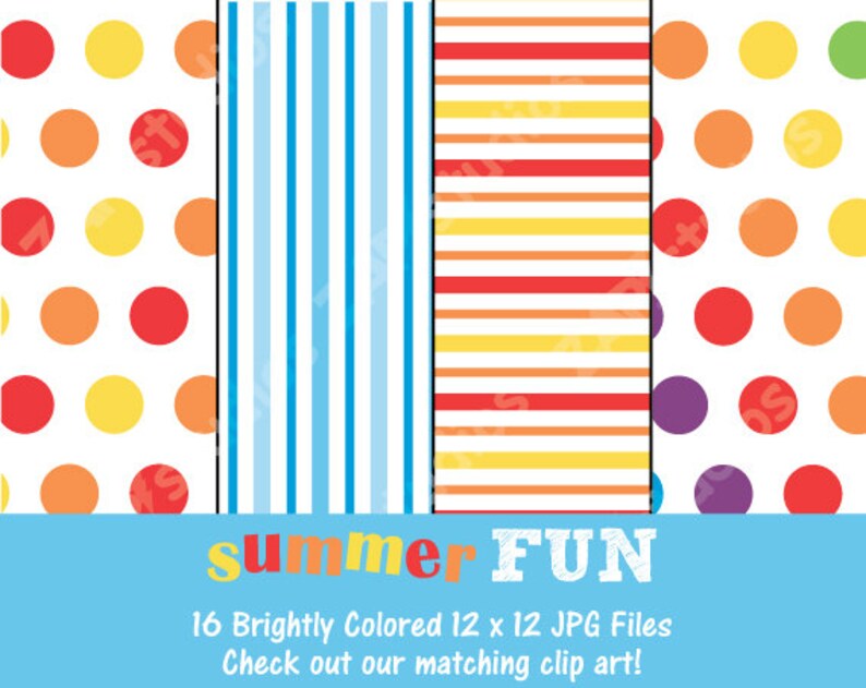 Pu&ograve; includere: Quattro design di carta digitale in un set. I design sono pois rossi, arancioni e gialli, strisce blu e bianche, strisce arancioni, gialle e rosse e pois viola, arancioni e rossi.