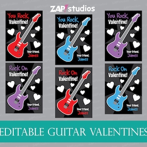 Bearbeitbare Gitarre Valentine druckbare, Pop Rocks Valentine, Sie Rock druckbare Valentines, Rock auf Karte, druckbare Rock Star Valentine für Kind