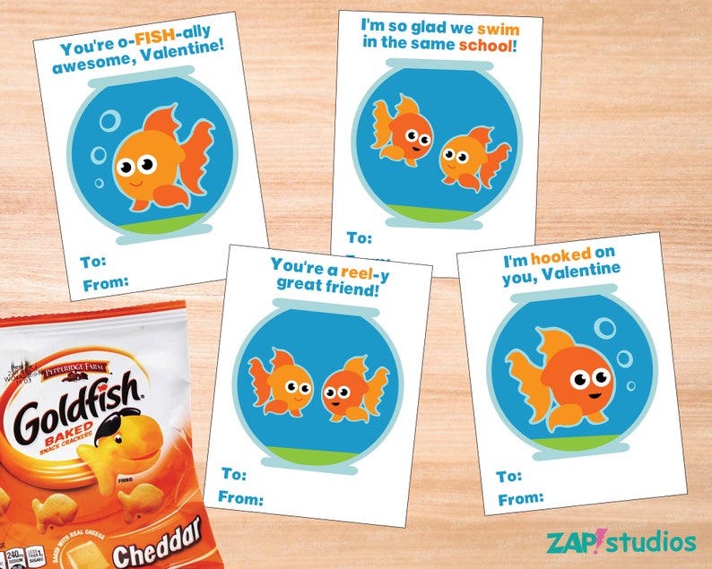 Editable Goldfish Valentines Printable Fish Valentines Print Etsy