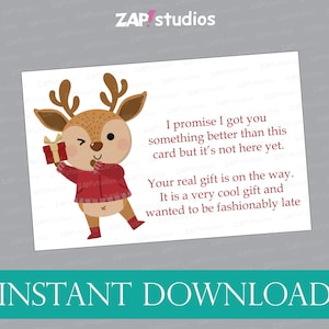 Tarjeta de regalo de Navidad tardía a la moda, tarjeta divertida de regalo retrasado, regalo de Navidad tardío, tarjeta de regalo tardío, retrasos en el envío, vale de regalo tardío