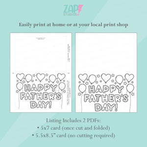 Pu&ograve; includere: Design di biglietto per la festa del pap&agrave; stampabile in bianco e nero. La carta presenta palloncini, stelle e la scritta "HAPPY FATHER'S DAY!". Include due formati PDF: un biglietto da 12,7 x 17,8 cm e un biglietto da 14 x 21,6 cm.