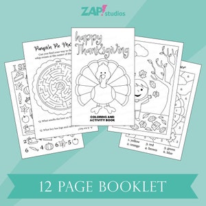 Printable Thanksgiving Activity Booklet, Thanksgiving Activities for kids, I Spy, Thanksgiving Coloring, Maze, Thanksgiving Word Search, image 1