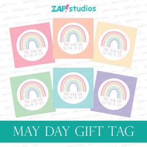 Boho Rainbow May Day Tag, May Day Sticker, May Basket Tag, May Day Gift Tag, Rainbow Printable Tag, May Day hang tag, Happy May Day tag