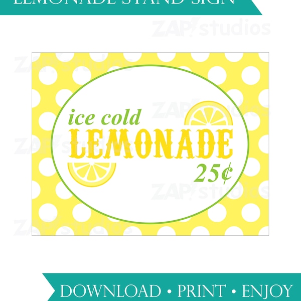 Printable Lemonade Stand Sign, DIY Lemonade Stand, Kids Lemonade Stand, Ice Cold Lemonade sign, Lemonade 25 cents, Lemonade 50 cents, Lemon