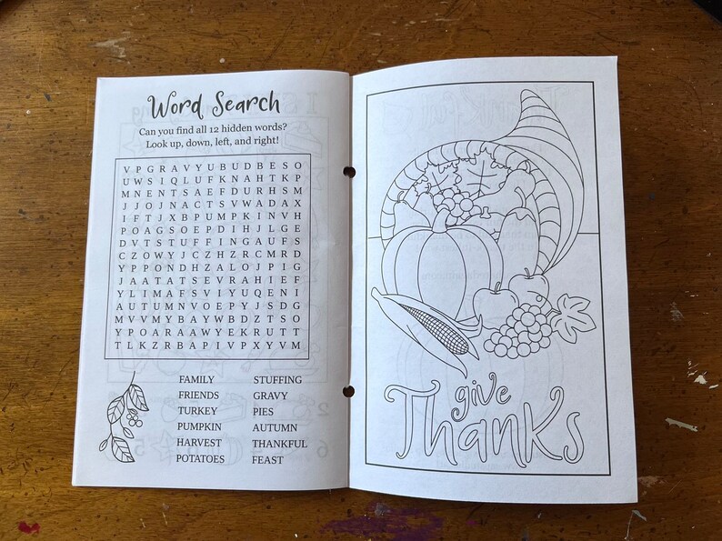 Printable Thanksgiving Activity Booklet, Thanksgiving Activities for kids, I Spy, Thanksgiving Coloring, Maze, Thanksgiving Word Search, image 5