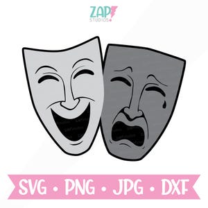 Máscaras de comedia y tragedia SVG: Clipart de drama teatral (Descarga digital)