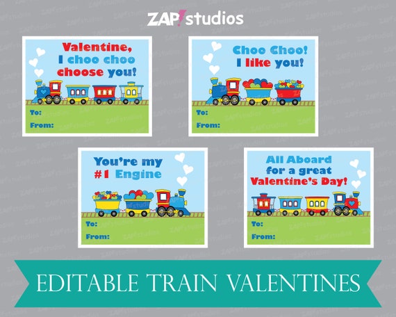 Editable Train Valentines Printable Transportation - Etsy