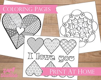 Valentine Heart Coloring Pages: Zentangle Mandala (PDF)